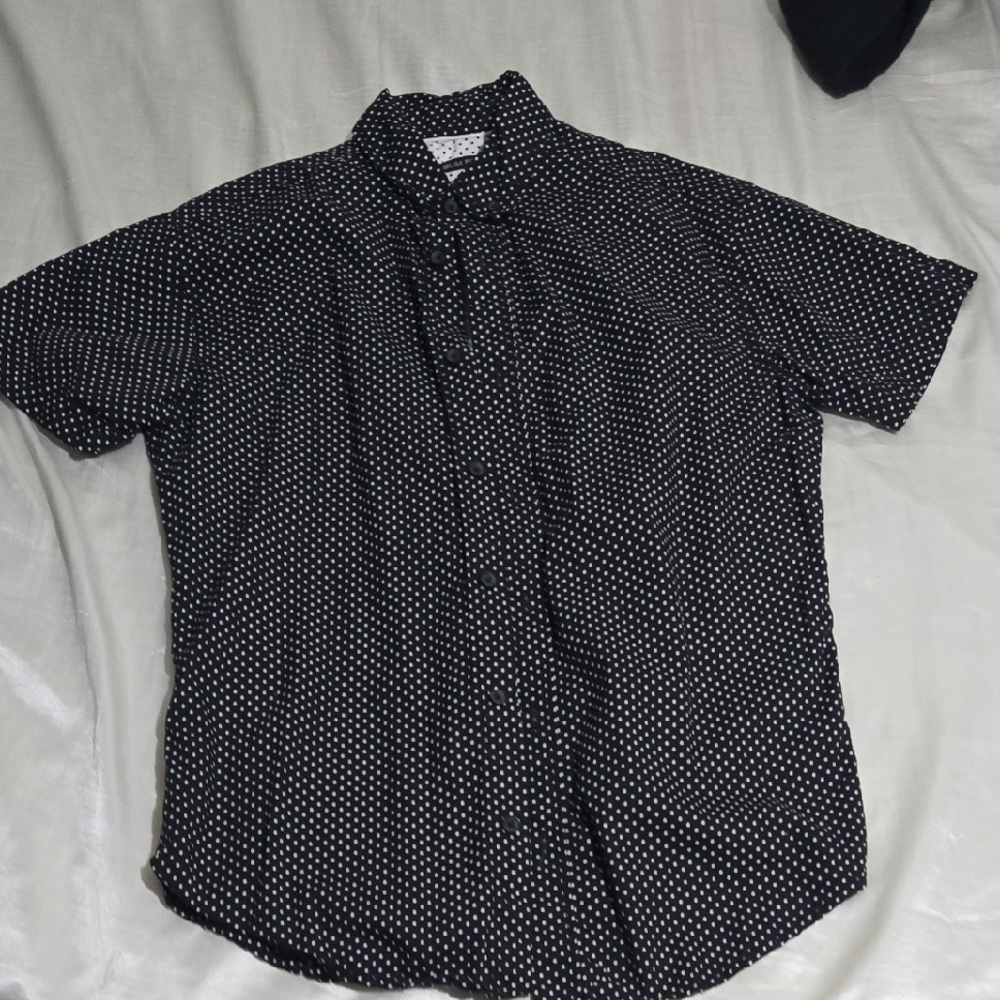 Men's Black and White Polka Dot Casual Shirt
